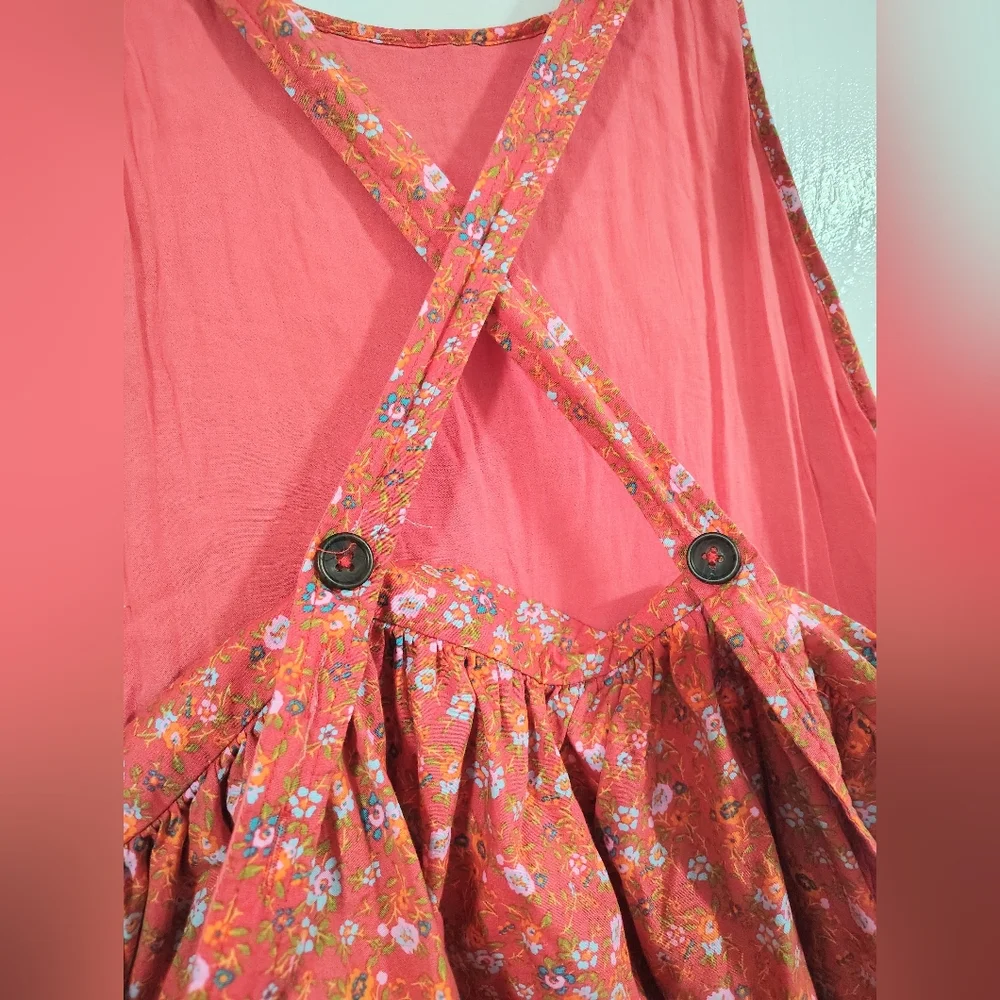 Free People Petunia Mini Dress Women's Medium Poppy Combo Bohemian Beach Coastal - Picture 7 of 12